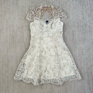 NWT Marchesa Notte Metallic Cap Sleeve Lace Mini Dress 6